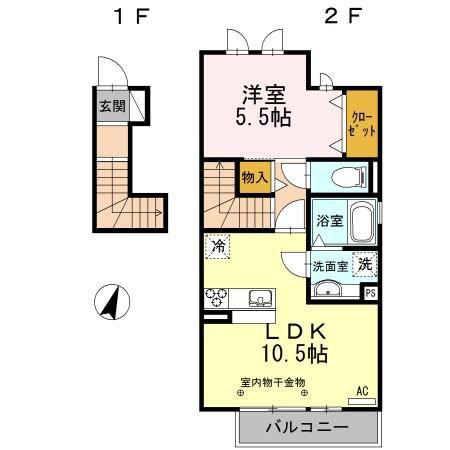 メゾンプラザ D棟(1LDK/2階)の間取り写真
