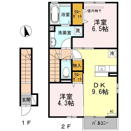コゥジィーコート隼人(2DK/2階)の間取り写真