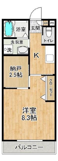 メルヴェイユH(1SK/2階)の間取り写真