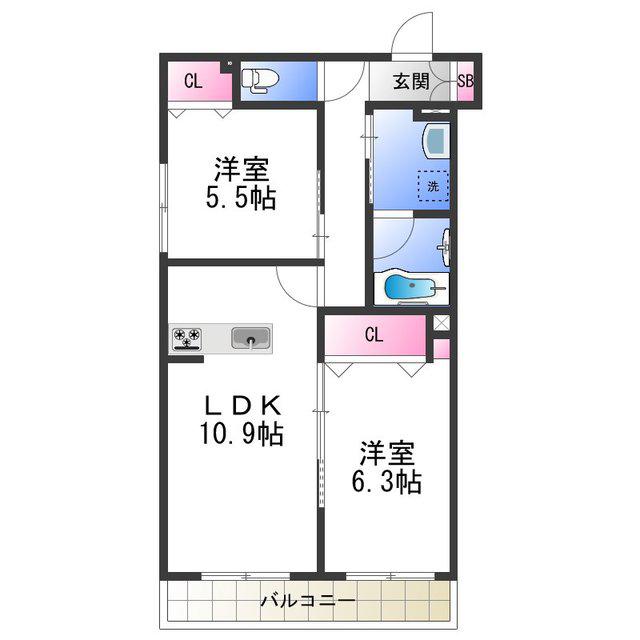 ル・レクチェ(2LDK/2階)の間取り写真
