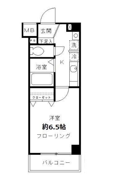 スクエアコート(1K/4階)の間取り写真