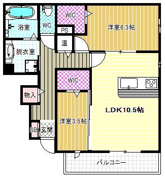 リアン ドュ ファミーユ(2LDK/1階)の間取り写真