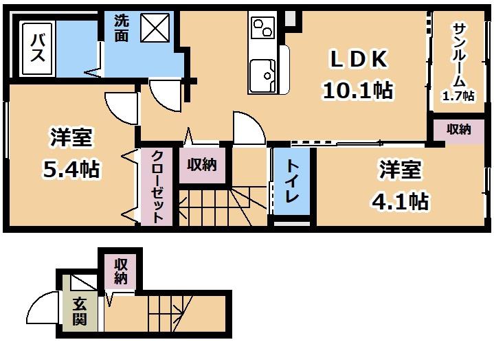 野洲市小篠原アパート(2LDK/2階)の間取り写真
