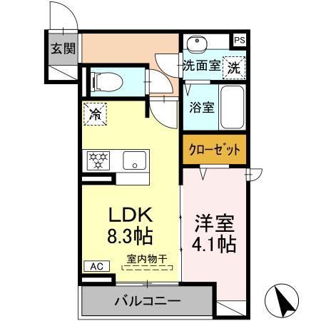 Dアセット飛田給(1LDK/1階)の間取り写真