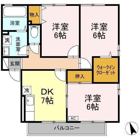 エトワールパレスE(3DK/1階)の間取り写真