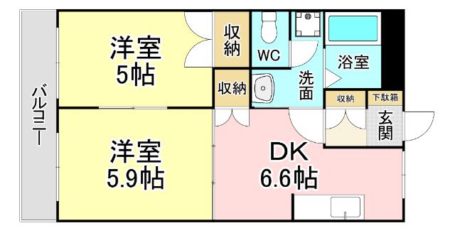 ソレイユ壱番館(2DK/2階)の間取り写真