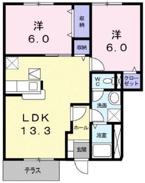 エクセレントB棟(2LDK/1階)の間取り写真
