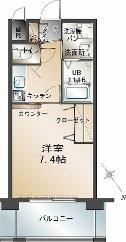 エンクレスト福岡(1K/4階)の間取り写真