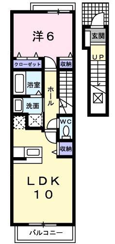 マーヴェラス ヴィラ A棟(1LDK/2階)の間取り写真