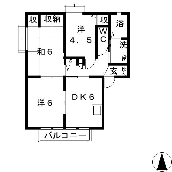 ソレイユA棟(3DK/2階)の間取り写真