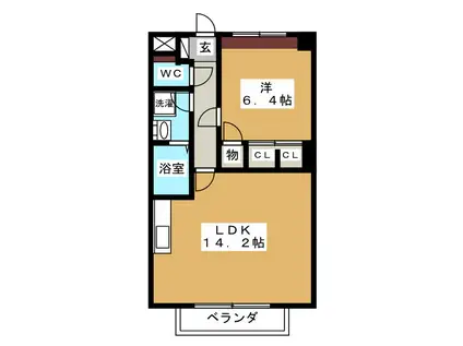 ハイツ功城(1LDK/1階)の間取り写真