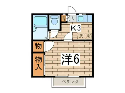 ビューツルミA(1K/2階)の間取り写真