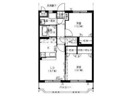 フローランテ・II(2LDK/1階)の間取り写真