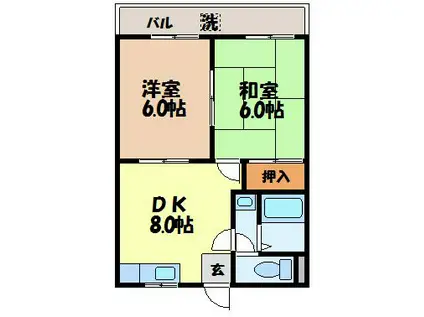川平 インターマンション(2DK/3階)の間取り写真