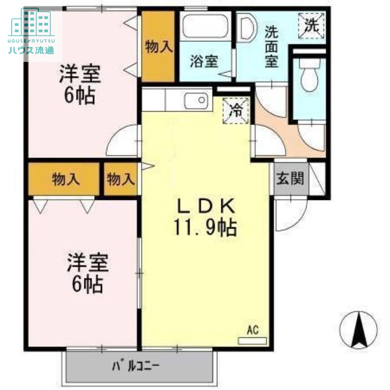 ウィルモア黒田A(2LDK/2階)の間取り写真