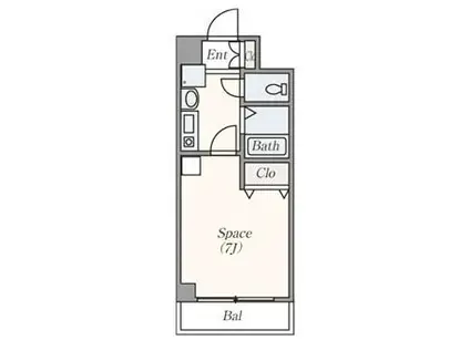 バッハレジデンスKOBE ウエスト B棟(1K/2階)の間取り写真