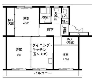 ビレッジハウス志染9号棟(3DK/5階)の間取り写真