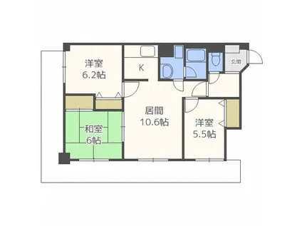 ロイヤル東苗穂I(3LDK/4階)の間取り写真