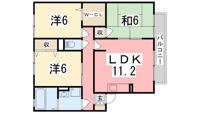 グレイスコートD棟(3LDK/2階)の間取り写真