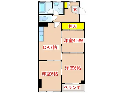 ロワイヤルヒルズ壱番館(3DK/6階)の間取り写真