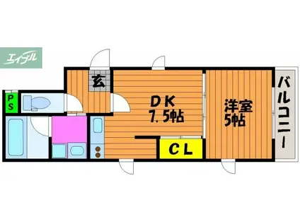 ボヌールスクェア アコオV番館(1DK/1階)の間取り写真