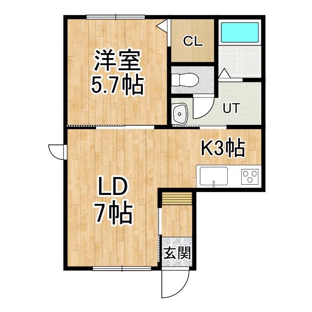 アプリコット緑ヶ丘(1LDK/2階)の間取り写真
