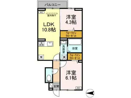 D-RESIDENCE・M川北(2LDK/1階)の間取り写真