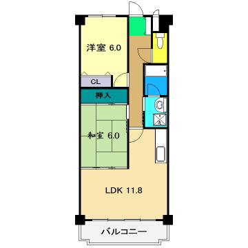 サンハイツ上町(2LDK/3階)の間取り写真