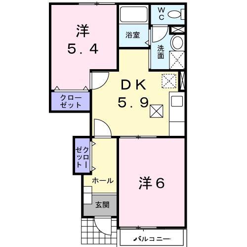 グルービー(2DK/1階)の間取り写真