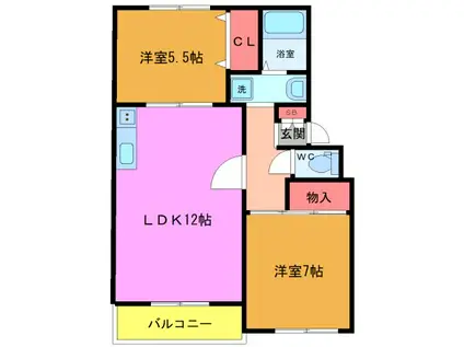 ファミール日之出A棟(2LDK/1階)の間取り写真