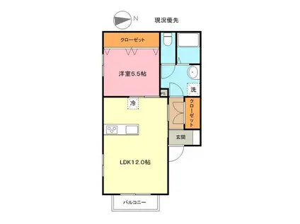 アリオス高須(1LDK/1階)の間取り写真