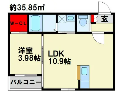 エクスヴィータ新入(1LDK/1階)の間取り写真