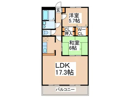 ヴェルデス(2LDK/1階)の間取り写真