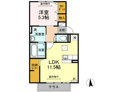 ソレイユ D棟(1LDK/1階)の間取り写真