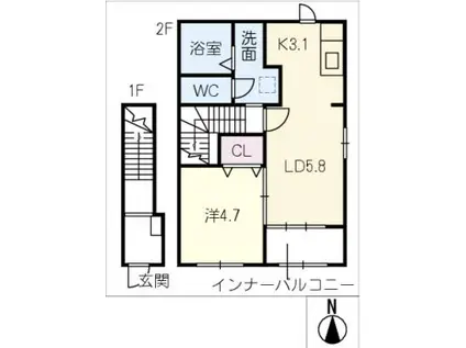 コンフォートマルエII(1LDK/2階)の間取り写真