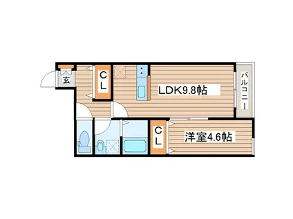 グランディール台原B棟(1LDK/1階)の間取り写真