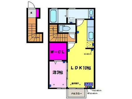 リッシュモアA棟(1LDK/2階)の間取り写真
