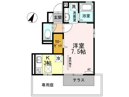 エスポワール(1K/1階)の間取り写真