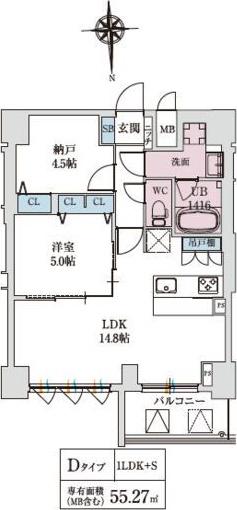 スプランディッド上本町ウエスト(1SLDK/9階)の間取り写真