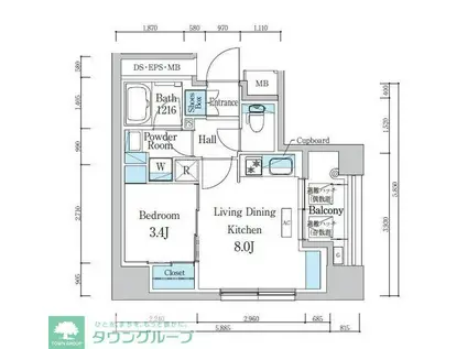 デュオフラッツ浅草蔵前(1LDK/2階)の間取り写真