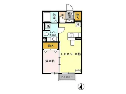 モナリエTOKUDA(1LDK/2階)の間取り写真