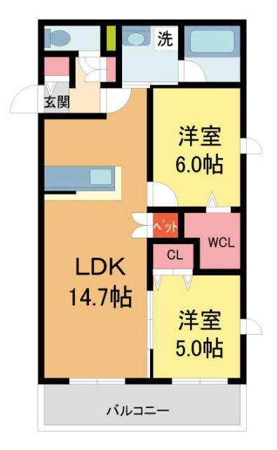 ベル アントレ 西宮(2LDK/3階)の間取り写真