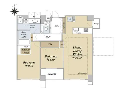 ザ・レジデンス京都東洞院四条(2LDK/6階)の間取り写真