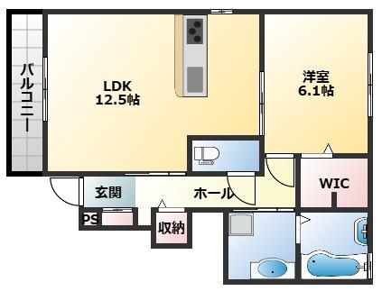 セジュール上之島 B棟(1LDK/1階)の間取り写真