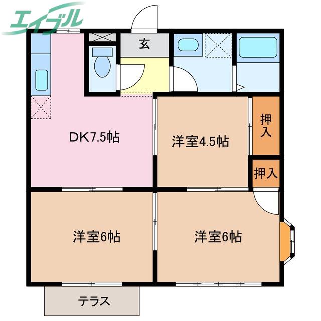 エルディムヒラタ(3DK/1階)の間取り写真