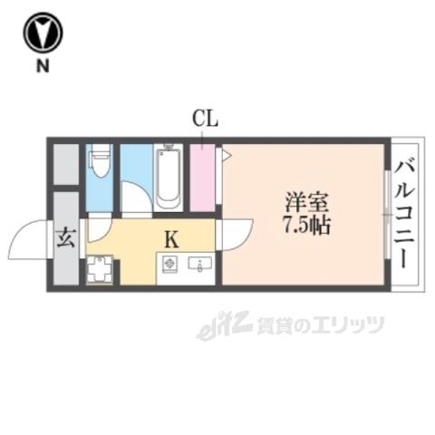 カデンツァK(1K/1階)の間取り写真