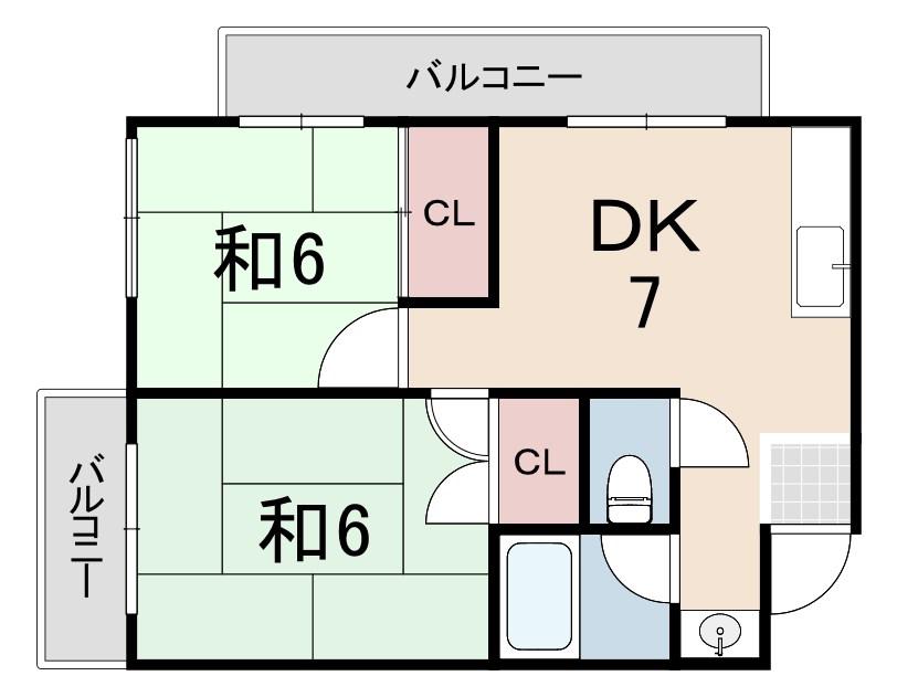 ロイヤル石井(2DK/2階)の間取り写真