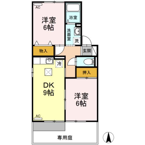 オルテンシア(2LDK/1階)の間取り写真