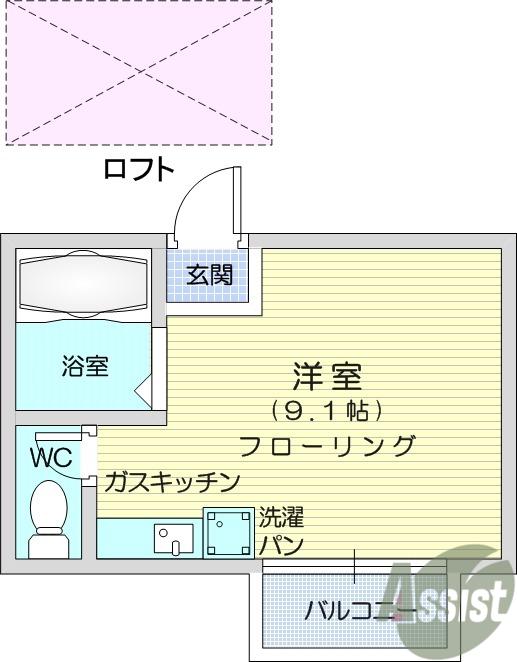 コートリバーサイド(ワンルーム/1階)の間取り写真