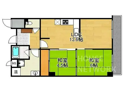 御所前スカイマンション(2LDK/2階)の間取り写真